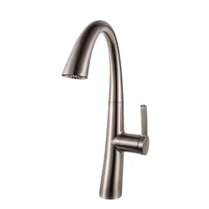 Single Handle Pull Down Sprayer Brushed Nickel Kitchen Faucet in Stainless Steel