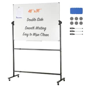 Rolling Magnetic Whiteboard, Double-sided Mobile Whiteboard 48 in. W. x 36 in. Adjustable Height Dry Erase Board