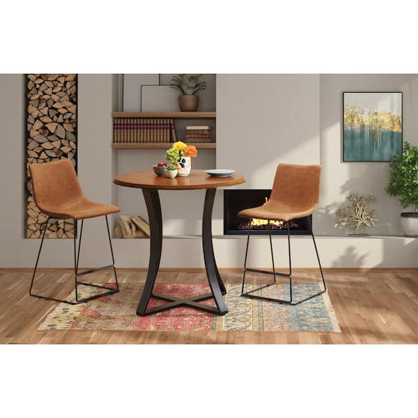 Metro 3-Piece 36 in. Round Oak Veneer Wood Top with Sand Base Counter Height Dining Room Set, Seats 2