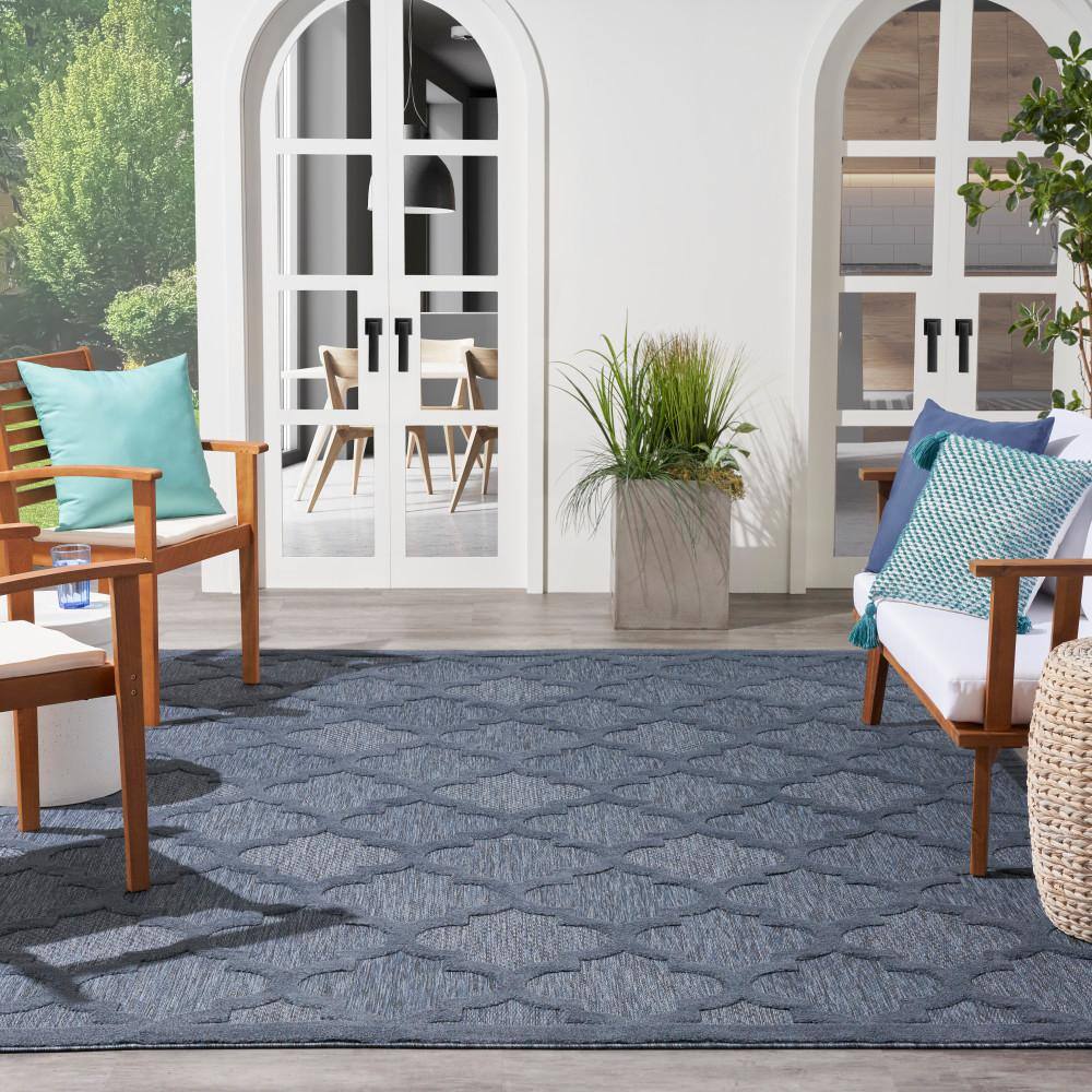 Navy Blue Trellis Synthetic Flat Woven 7' x 10' Area Rug