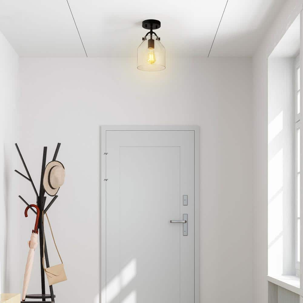 Matte Black Flush Mount Ceiling Light with Clear Glass Shade