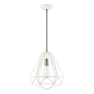 Knox 1-Light Textured White Island Hand Welded Pendant with Antique Brass Accents