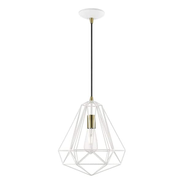 Livex Lighting Knox 1-Light Textured White Island Hand Welded Pendant with Antique Brass Accents