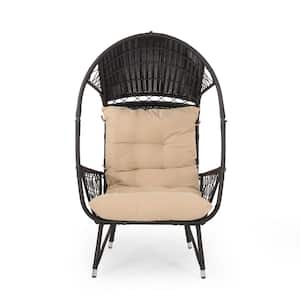 Malia Brown Removable Cushions Faux Rattan Outdoor Patio Lounge Chair with Tan Cushion