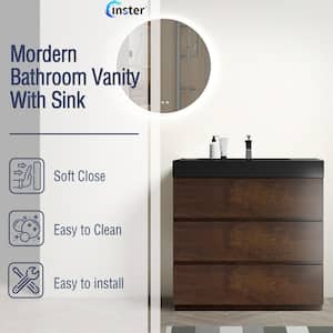 NOBLE 36 in. W x 18 in. D x 25 in. H Single Sink Freestanding Bath Vanity in Wood with Black Solid Surface Top