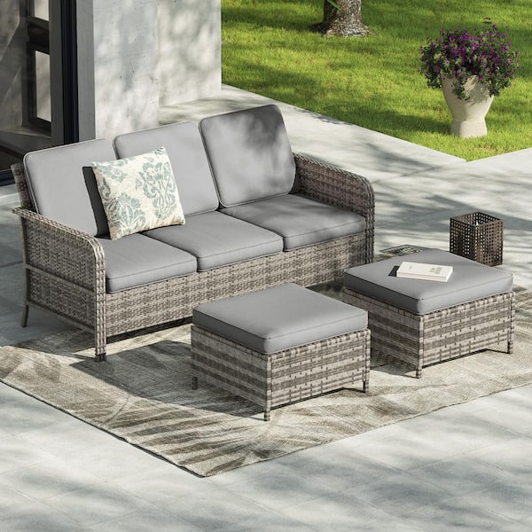 3 Piece Gray Wicker Patio Sectional And Ottoman Set 3 Piece Gray Wicker Patio Sectional And Ottoman Set