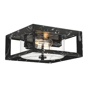 11.4 in. 2-Light Black Finish Modern Flush Mount with Clear Glass Shade and No Bulbs Included 1-Pack