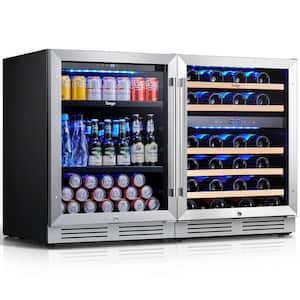 48 in. Triple Zone 52-Wine Bottles 140-Cans Beverage Wine Cooler in Black Side-by-Side Built-in or Freestanding Fridge