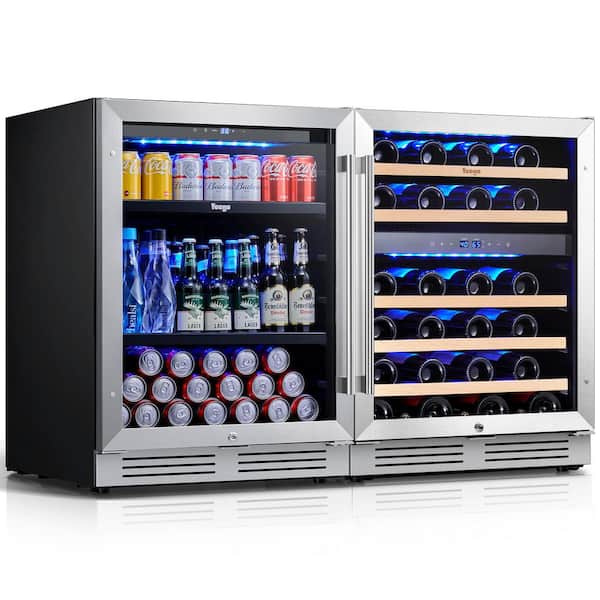 Yeego 48 in. Triple Zone 52-Wine Bottles 140-Cans Beverage Wine Cooler in Black Side-by-Side Built-in or Freestanding Fridge