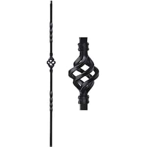 44 in. x 1/2 in. Satin Black Single Basket Double Twist Square Hollow Wrought Iron Stair Baluster