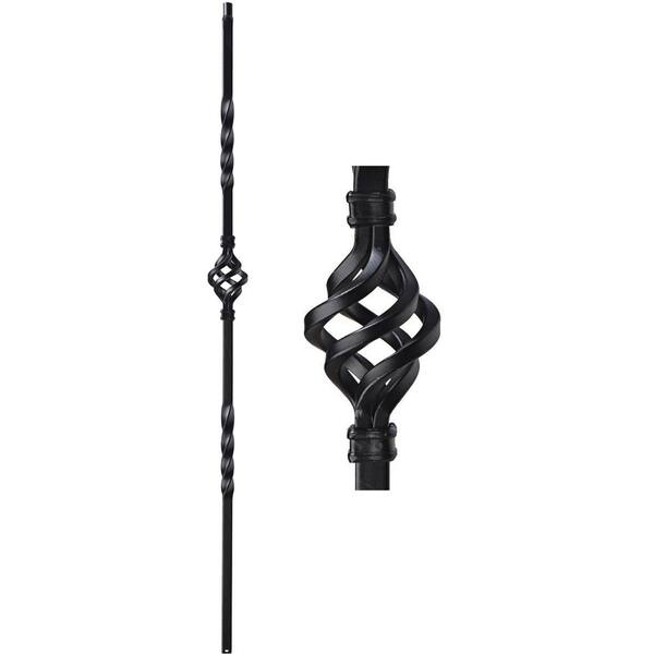 Atlas Stair Parts 44 in. x 1/2 in. Satin Black Single Basket Double Twist Square Hollow Wrought Iron Stair Baluster