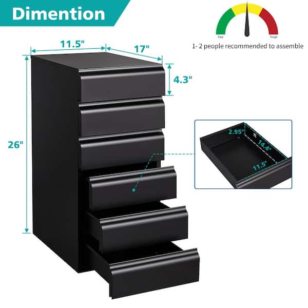 Mlezan 6 Drawer Metal Chest, 16.5D x 11.8W x 25.6H Storage Cabinet in  Black Under Desk Storage DBXL202228B - The Home Depot
