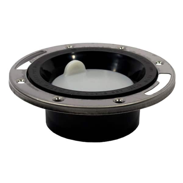 JONES STEPHENS 7 in. O.D. ABS Closet (Toilet) Flange w/Stainless Steel Ring and Knockout, fits Over 3 in. or Inside 4 in. Sch. 40 Pipe