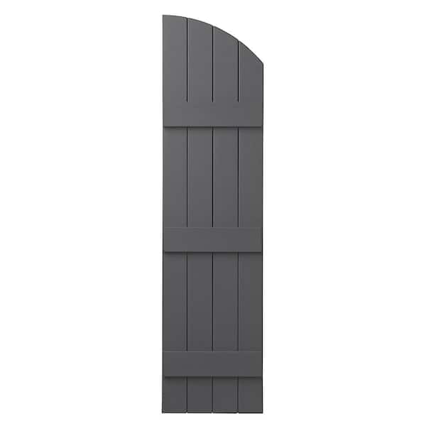 Ply Gem 15 in. x 57 in. Polypropylene Plastic Arch Top Closed Board and Batten Shutters Pair in Gray