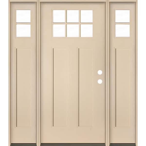 Krosswood Doors PINNACLE Craftsman 64 in. x 80 in. 6-Lite Left-Hand/Inswing Clear Glass Unfinished Fiberglass Prehung Front Door w/DSL