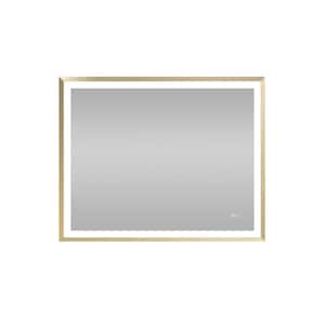 40 in. W x 32 in. H Rectangular Framed Beveled Edge Anti-Fog Dimmable Wall Bathroom Vanity Mirror in Brushed Gold