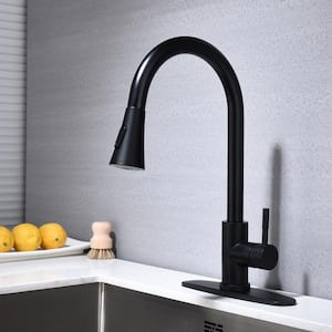 Single Handle Pull Down Sprayer Kitchen Faucet Deckplate Included in Matte black