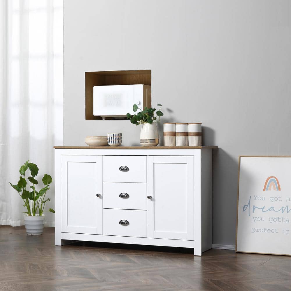 White MDF Kitchen Sideboard with Adjustable Shelves and Drawers