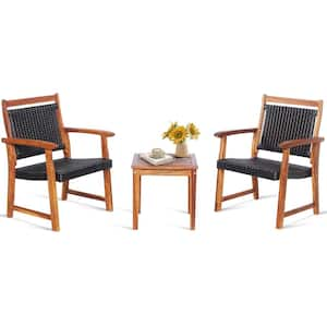 3-Piece Rattan Patio Wood Outdoor Bistro Outdoor Dining Set