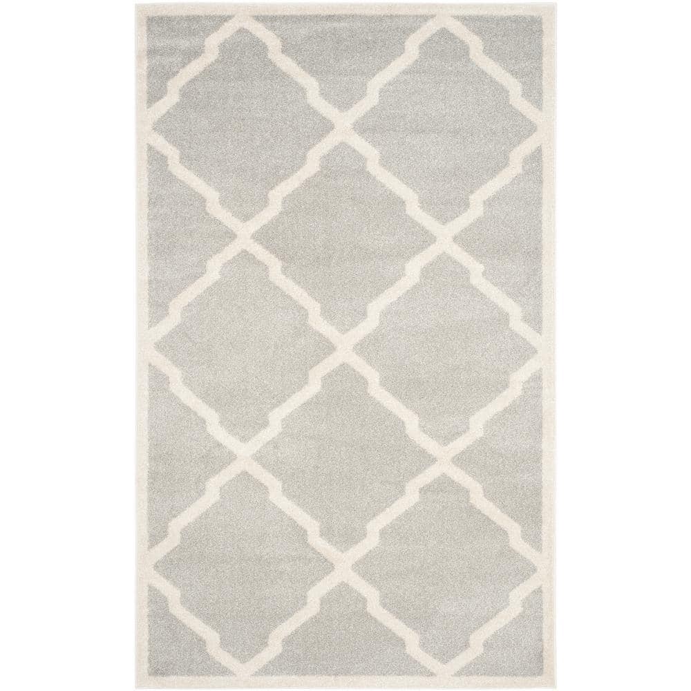 Gray and Beige Rectangular Hand-knotted Synthetic Area Rug 6' x 9'
