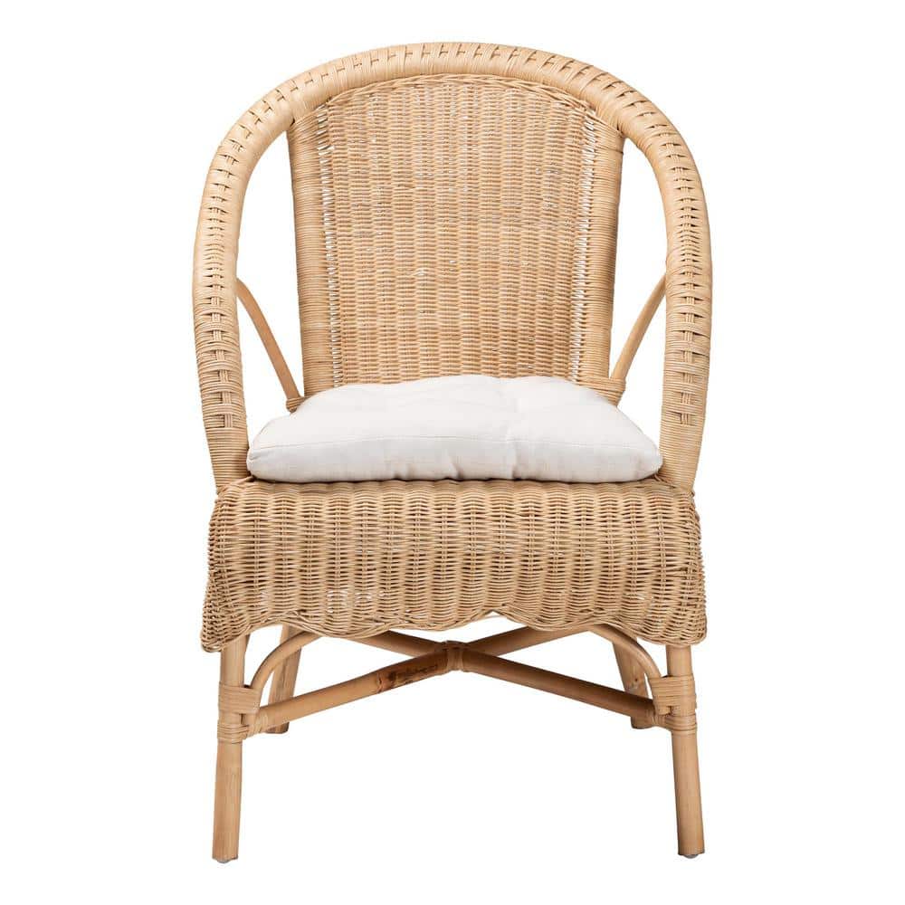 Natural Rattan Low Dining Chair with White Cushion