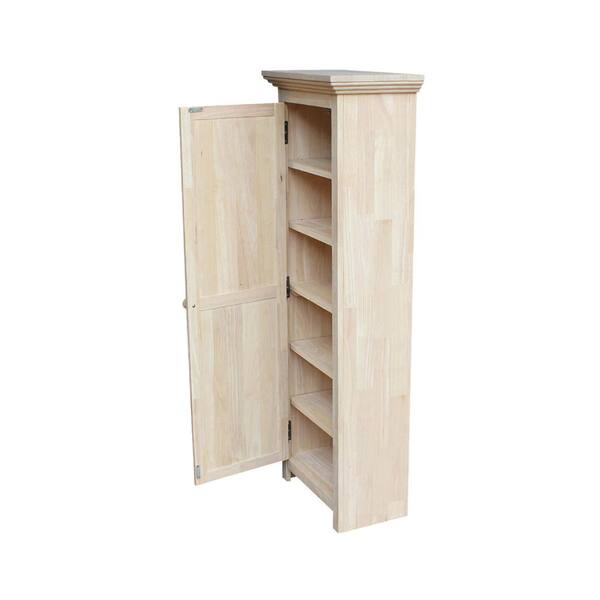 Solid Parawood Storage Cabinet Unfinished Wood Durable 5 Adjustable Shelves 