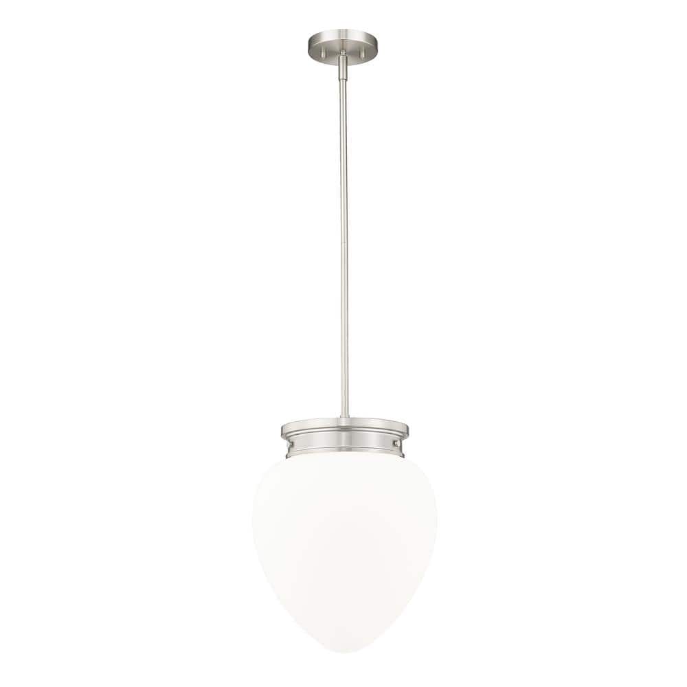Gideon 12.5 in. 1-Light Brushed Nickel Shaded Pendant Light with Etched Opa