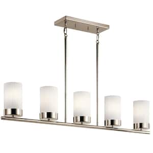 Ciona 43 in. 5-Lights Polished Nickel Art Deco Island Linear Chandelier for Dining Room