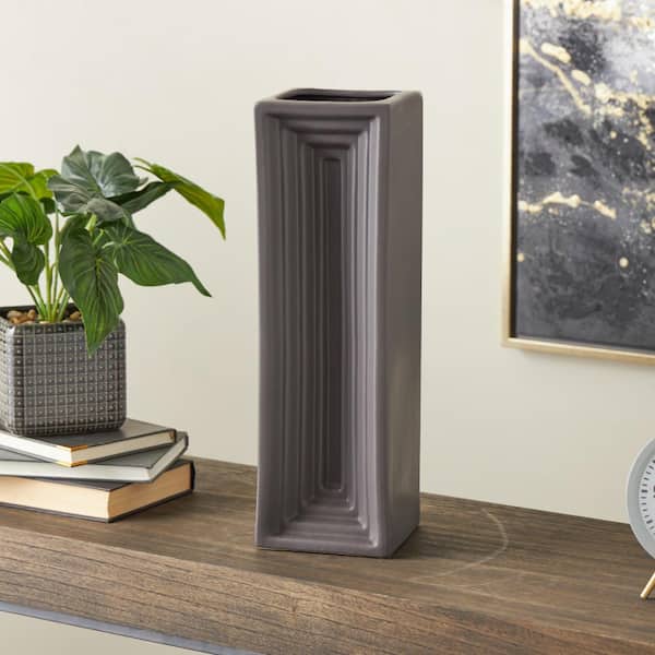 Litton Lane 18 in. Black Square Ceramic Decorative Vase