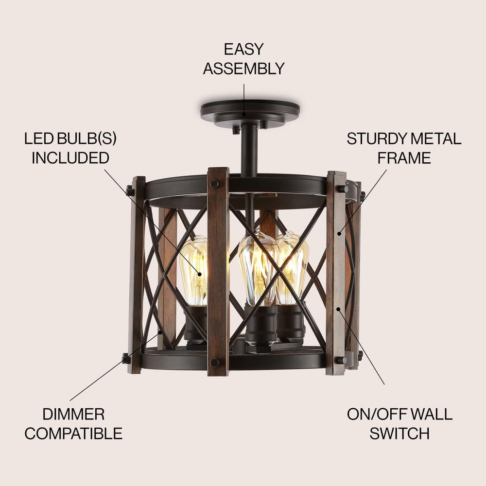Ferme 14" 3-Light Oil Rubbed Bronze Farmhouse Flush Mount