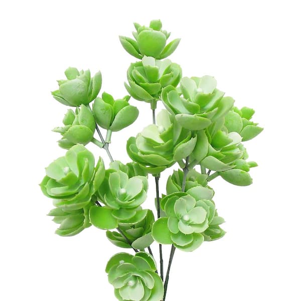 12 in. Frosted Light Green Echeveria Lotus Artificial Succulent Stem Plant Greenery Pick Bush (Set of 2)