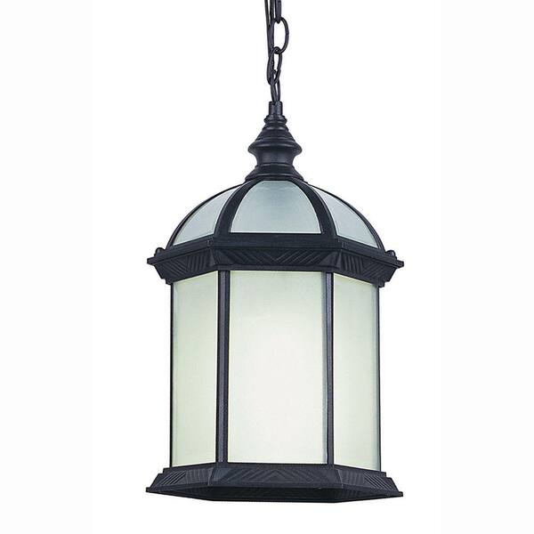 Bel Air Lighting Energy Saving 1-Light Outdoor Hanging Black Lantern with Frosted Glass