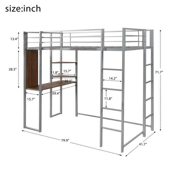 Magic Home Silver Twin Metal Loft Bed With 2 Shelves And One Desk Cs Mfaan The Home Depot