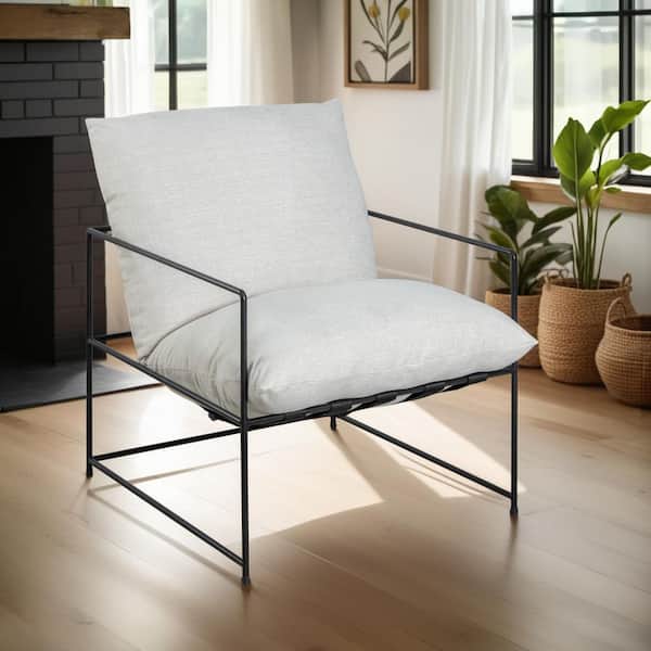Rogan Soft Oat Fabric Accent Chair with Black Metal Finish