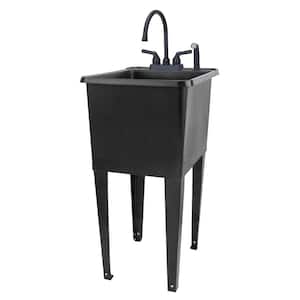 17.75 in. x 23.25 in. Thermoplastic Freestanding Space Saver Utility Sink in Black - Black Faucet, Side Sprayer