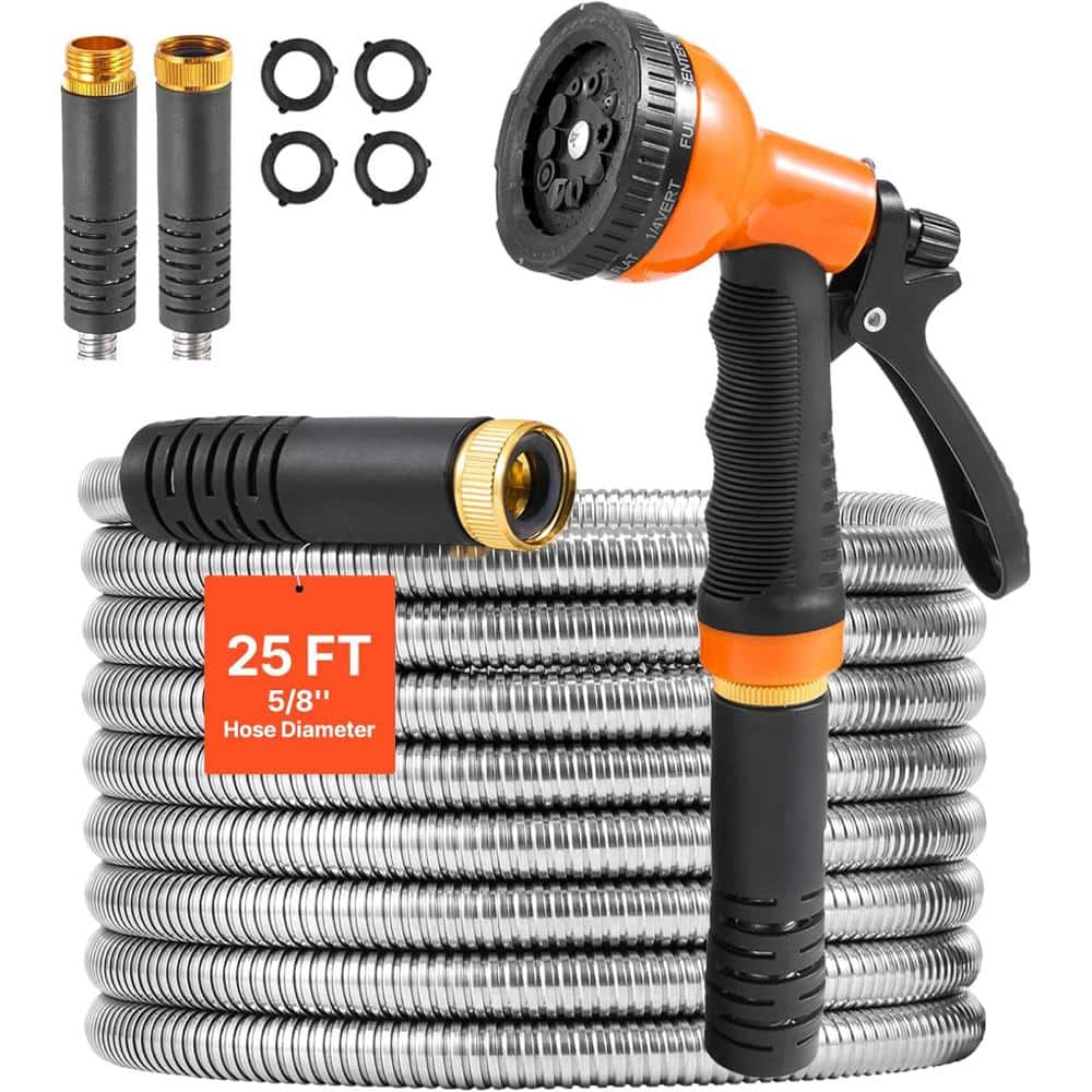 25 ft. Metal Garden Hose, Stainless Steel, Rustproof,  10-Function Nozzle for Yard price history on PriceWatchPro