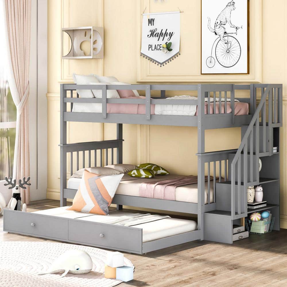 Reviews for Harper & Bright Designs Gray Twin Over Twin Wood Bunk Bed