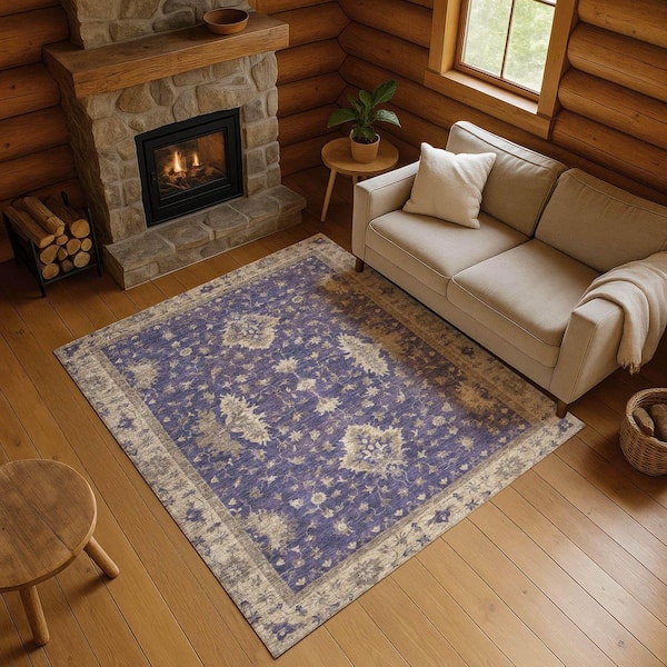 Mayfield Premium Machine Washable Abstract AMF1739 Purple 5 ft. x 7 ft. 6 in. Area Rug