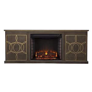 Yardlynn Electric Fireplace Console with Media Storage in Brown