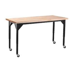 Heavy Duty Height Adjustable Table with Casters 30 in. x 72 in. Black Frame Butcher Block Top