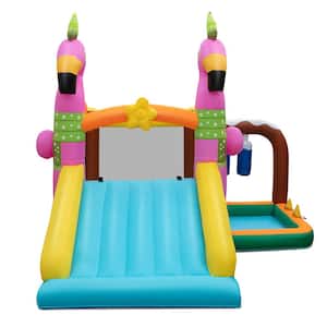 Flamingo-Themed Bounce Castle 7-in-1 Kid Inflatable Jumping House Bounce House Without Blower