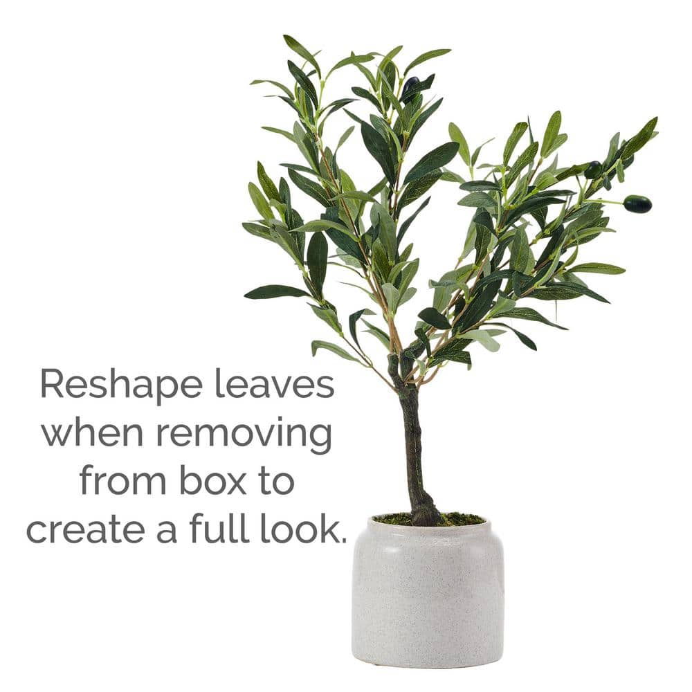21.5 inch Green Artificial Olive Tree in White Pot