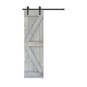 K Series 24 in. x 84 in. Weather Grey Finished Pine Wood Sliding Barn Door With Hardware Kit