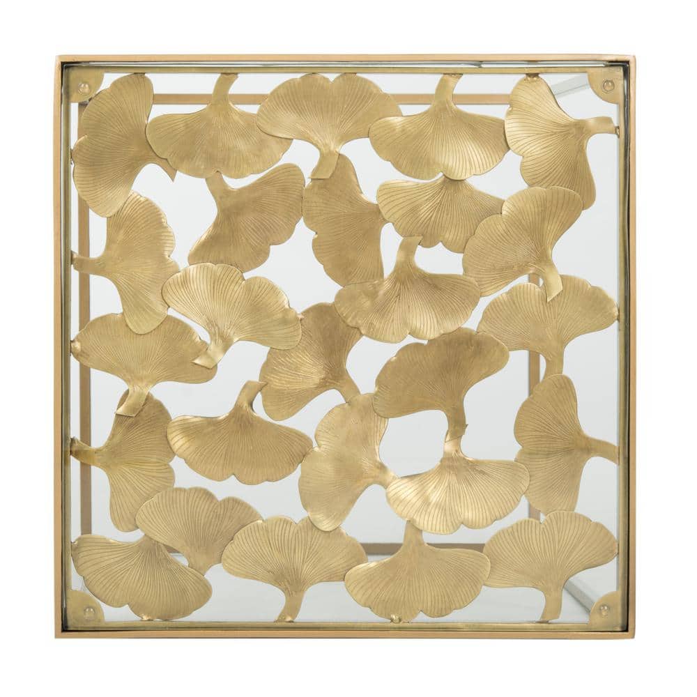 Antique Brass and Glass Leaf Square Side Table