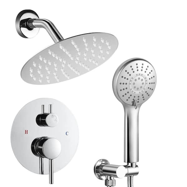 2-Spray 8 in. Round Wall Bar Shower Kit 2.5 GPM with Hand Shower in Polished Chrome