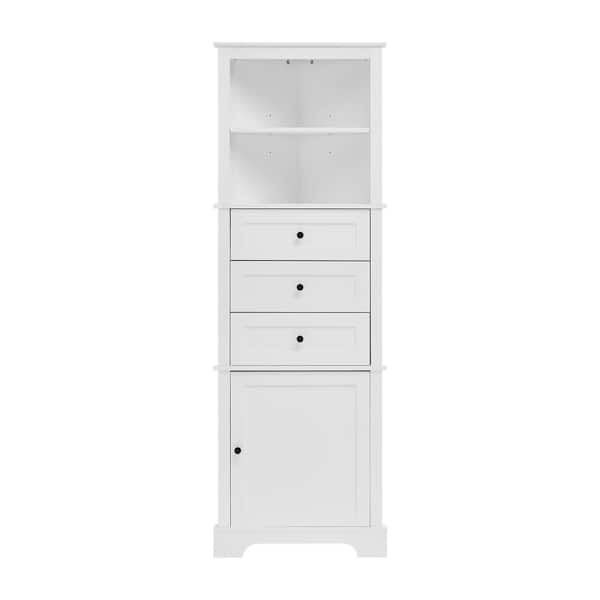 Unbranded 23.00 in. W x 13.00 in. D x 68.30 in. H White Triangle Tall Linen Cabinet with 3 Drawers and Adjustable Shelves