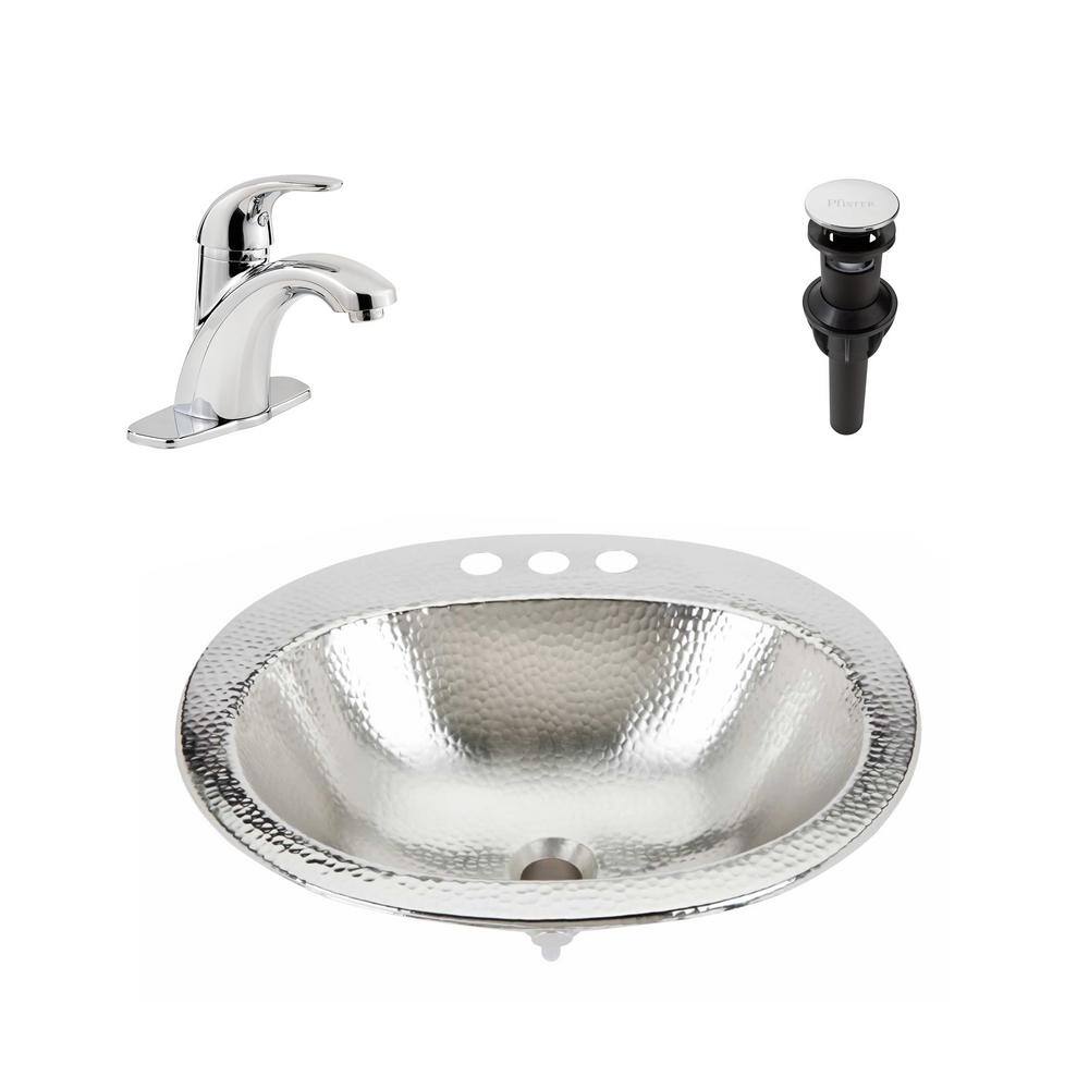 Seville 20" Nickel Oval Drop-In Bath Sink with Chrome Faucet