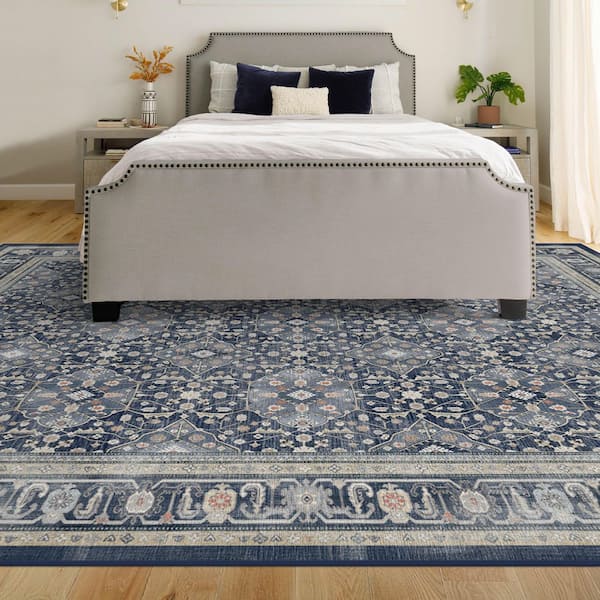 Machine Washable Rug with Standard Pad - Alessia Dusk Blue 8 ft. x 10 ft.