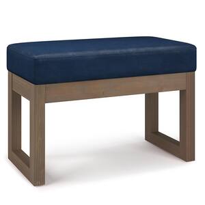 Milltown 27 in. Wide Contemporary Rectangle Footstool Ottoman Bench in Distressed Dark Blue Vegan Faux Leather