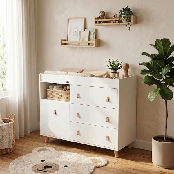 white nursery dresser with changing table Modern Combo Removable Changing Topper and clothing in separate compartments Harmony 3-Drawer Dresser with Changing